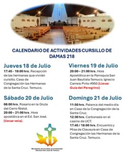 Lee más sobre el artículo Calendario de Actividades Cursillo de Damas 218