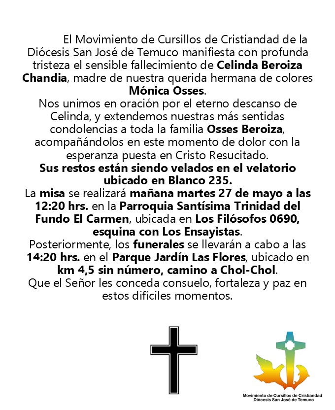 Lee más sobre el artículo Fallecimiento Celindia Beroiza, familia Osses